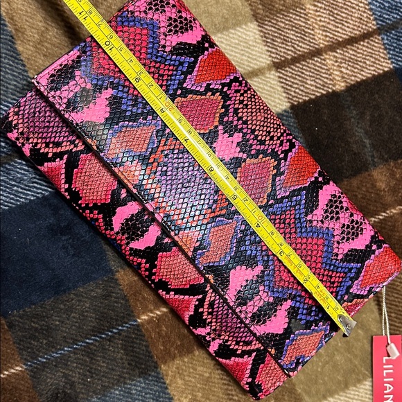 Liliana Pink and Blue Snake Print Clutch - Picture 6 of 9
